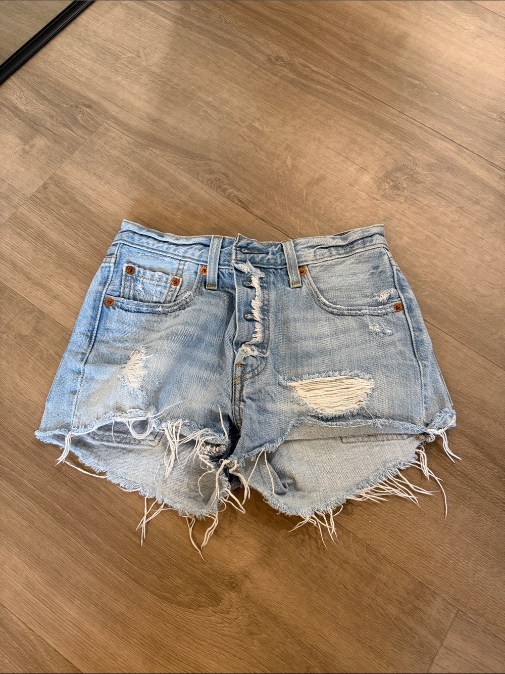 Levi's Light Blue Distressed Cutoff Denim Shorts